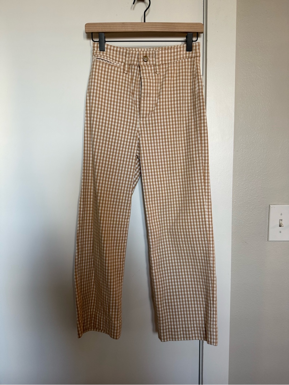 Madewell Tan & White Gingham Straight-Leg Chinos